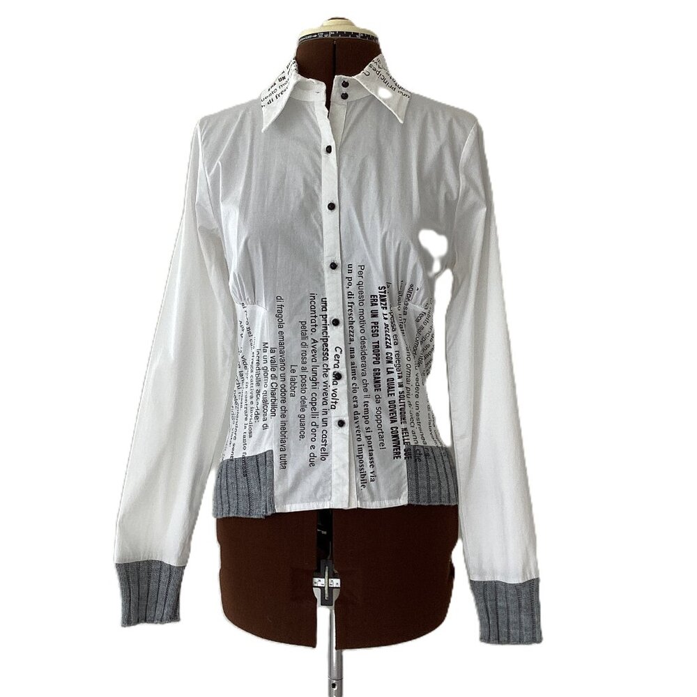 Tuzzi White Cotton Blend Shirt with Jersey Panels and Knit Trim